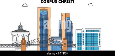 Corpus Christi , États-Unis, contours travel skyline vector illustration. Illustration de Vecteur