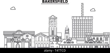 Bakersfield , États-Unis, contours travel skyline vector illustration. Illustration de Vecteur