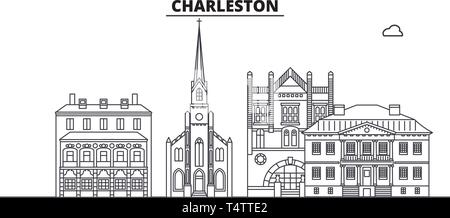 Charleston , États-Unis, contours travel skyline vector illustration. Illustration de Vecteur