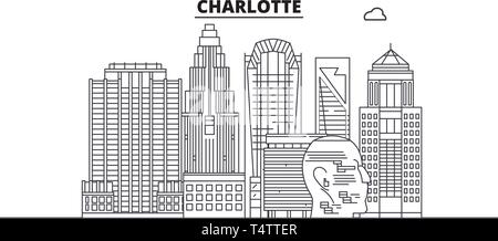 Charlotte , États-Unis, contours travel skyline vector illustration. Illustration de Vecteur