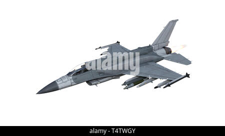 Avion de combat à réaction en vol, les avions militaires de l'armée, avion isolé sur fond blanc, 3D Rendering Banque D'Images