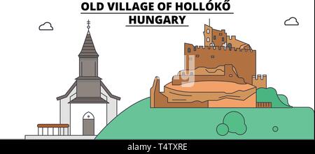 La Hongrie , Holloko, Vieux Village , ville voyage vector illustration. Illustration de Vecteur