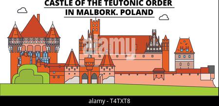 Pologne , Château de l'Ordre Teutonique de Malbork , skyline voyages vector illustration. Illustration de Vecteur