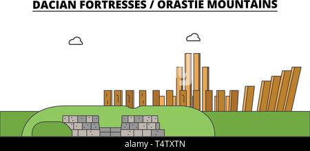 Roumanie , Forteresses daces, Vetel montagnes , travel skyline vector illustration. Illustration de Vecteur