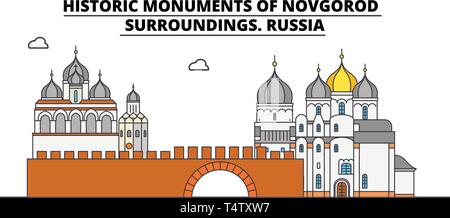 Russie Novgorod , voyage , skyline vector illustration. Illustration de Vecteur