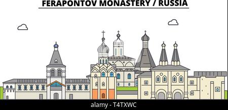 La Russie, Vologda, monastère de Ferapontov , skyline voyages vector illustration. Illustration de Vecteur