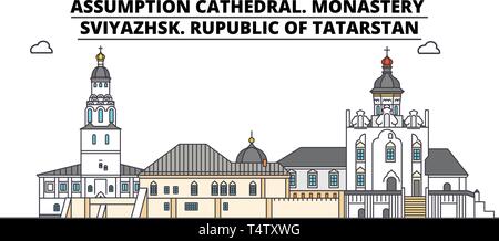 La Russie, Tatarstan, Cathédrale de l'Assomption. Monastère, Sviyazhsk , skyline voyages vector illustration. Illustration de Vecteur