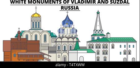 White Monuments de Vladimir et de Souzdal - Russie , skyline voyages vector illustration. Illustration de Vecteur