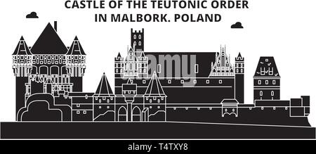 Pologne , Château de l'Ordre Teutonique de Malbork , skyline voyages vector illustration. Illustration de Vecteur