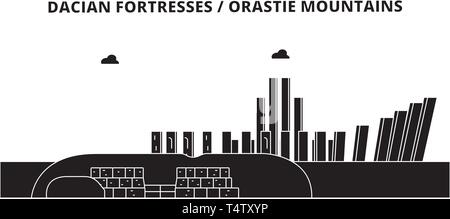 Roumanie , Forteresses daces, Vetel montagnes , travel skyline vector illustration. Illustration de Vecteur