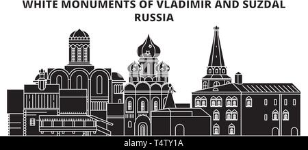 White Monuments de Vladimir et de Souzdal - Russie , skyline voyages vector illustration. Illustration de Vecteur