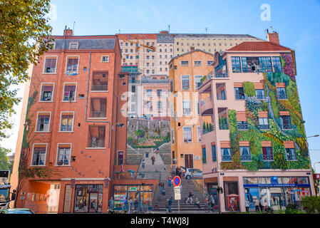 Mur des Canuts, le mur peinture art à Lyon, France Banque D'Images