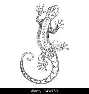 Lézard Polynésien dessiné à la main design. Tatouage polynésien. Style maori. Abstract vector illustration gecko Illustration de Vecteur