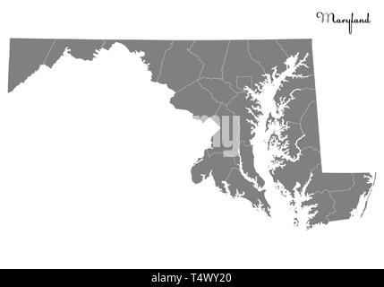 Carte de haute qualité Le Maryland est un état des États-Unis dont les frontières des comtés Illustration de Vecteur