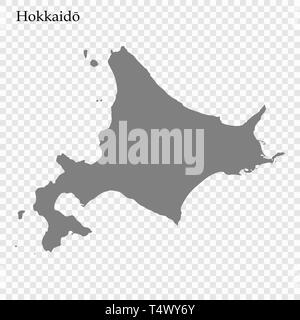 Carte de haute qualité de Hokkaido est une région du Japon, et les frontières des préfectures Illustration de Vecteur