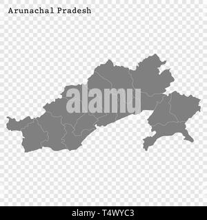 Carte de haute qualité de l'Arunachal Pradesh est un état de l'Inde, et les frontières des districts Illustration de Vecteur