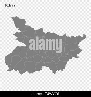 Carte de haute qualité de Bihar est un état de l'Inde, et les frontières des districts Illustration de Vecteur