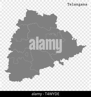 Carte de haute qualité de Telangana est un état de l'Inde, et les frontières des districts Illustration de Vecteur