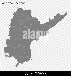 Carte de haute qualité de l'Andhra Pradesh est un état de l'Inde avant 2014 , dont les frontières des districts Illustration de Vecteur