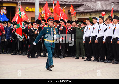 Kiev-sur-Kuban, Russie - Mai 9, 2018 : parade festive le 9 mai à Kiev-sur-Kuban, en l'honneur du jour de la Victoire dans la Grande guerre patriotique. Banque D'Images