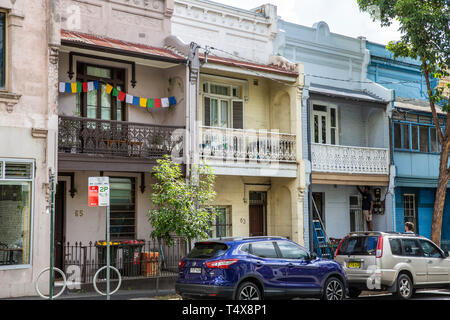 Maisons Maisons victorienne avec terrasse dans le centre-ville, banlieue de Chippendale dans Sydney, New South Wales, Australie Banque D'Images