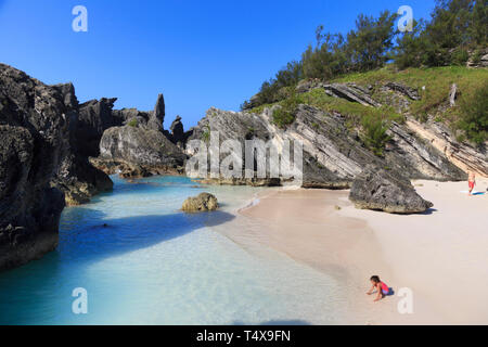 Les Bermudes, la paroisse de Southampton, plage de Horseshoe Bay Banque D'Images