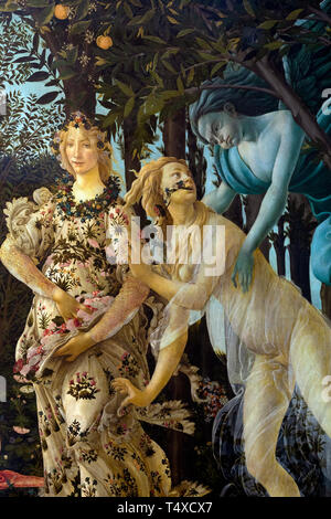 Flora, the goddess of flowers and the season of spring, with Chloris and Zephyrus, Primavera, Spring, detail, Sandro Botticelli, circa 1482, Galleria  Banque D'Images