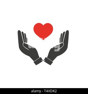 Coeur dans la main d'un symbole ou d'icône. Modèle Logo pour la charité, la santé. Vector illustration Illustration de Vecteur