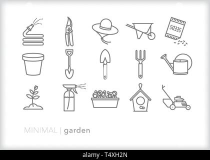 Ensemble de jardin 15 icônes de ligne pour tendre à une maison jardin Illustration de Vecteur