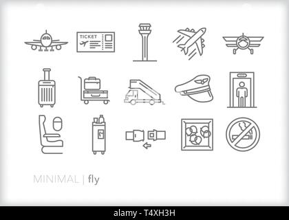 Ensemble de 15 avions, des voyages aériens et de ligne de vol et d'icônes pour affaires et d'agrément à partir d'aéroports Illustration de Vecteur