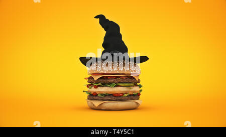 Burger s'habille pour Halloween. rendu 3d Banque D'Images