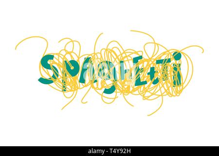 Cartoon Spaghetti lettrage. Clipart vecteur de pâtes italiennes. Restaurant menu élément de conception isolés. Eco Bio, repas. Boutique, store se connecter. Nouilles, macaroni illustration. Cuisine dîner alimentaire Illustration de Vecteur