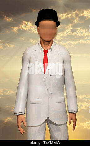 L'homme en costume blanc surréaliste avec visage floue Banque D'Images