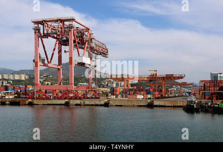 Gênes, Italie - Grues et le terminal à conteneurs du port de Gênes Banque D'Images