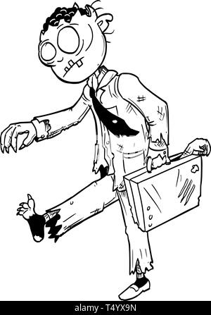 Illustration conceptuelle de dessin animé de crazy Halloween monster man zombie avec costume et porte-documents. Illustration de Vecteur