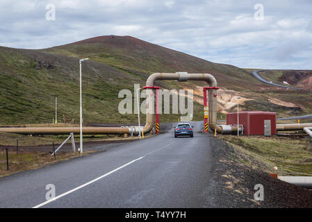 Route 868 à côté d'Kroflustod - Krafla centrale géothermique à proximité du volcan Krafla en Islande Banque D'Images