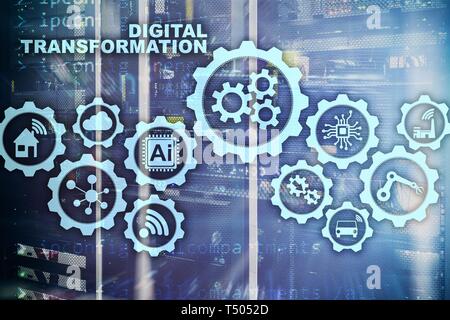 Transformation numérique Concept de numérisation des processus d'entreprise de technologie. Arrière-plan de datacenter. Banque D'Images