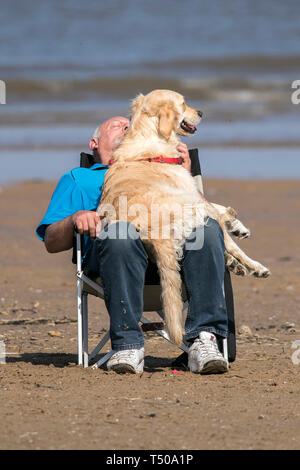 Southport, Merseyside, Royaume-Uni. 19 avril 2019. Météo France : le Vendredi saint jour férié. Canadiens à tirer le meilleur du week-end de Pâques & superbe temps de printemps chaud ensoleillé par un peu de bon dans le soleil sur le sable doré de la plage de Southport Merseyside. Credit : Cernan Elias/Alamy Live News Banque D'Images