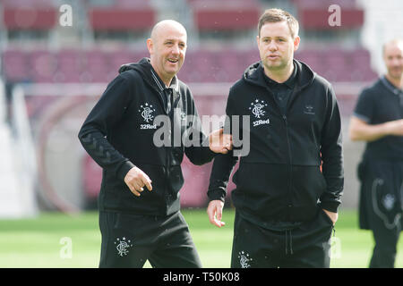 Edinburgh, Royaume-Uni. Apr 20, 2019. Assistant-gérant Gary McAllister arrive avant le match de première division Ladbrokes entre les Cœurs et les Rangers à parc de Murrayfield le 20 avril 2019 à Edinbugh, UK. Credit : Scottish Borders Media/Alamy Live News Banque D'Images