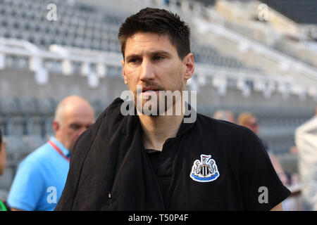 Newcastle, Royaume-Uni. 20 avril, 2019. Le Newcastle United Federico Fernandez arrive avant le premier match de championnat entre Newcastle United et de Southampton à St James Park, Newcastle Le samedi 20 avril 2019. (Crédit : Steven Hadlow | MI News) usage éditorial uniquement, licence requise pour un usage commercial. Aucune utilisation de pari, de jeux ou d'un seul club/ligue/dvd publications. risation de données Football Co Ltd. F Crédit : MI News & Sport /Alamy Live News Banque D'Images