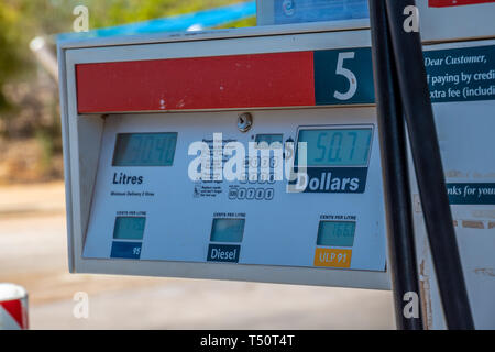 La pompe de l'essence essence numérique en Australie différents types de gaz naturel Banque D'Images