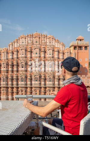 L'Inde, Rajasthan, Jaipur, Hawa Mahal (palais des vents) M. Banque D'Images