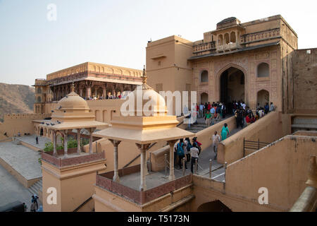 L'Inde, Rajasthan, Jaipur, Amber, Fort Amber et fortifications paroi Banque D'Images