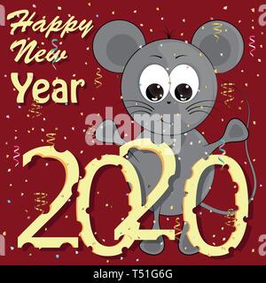 Carte de vœux de nouvel an avec la souris. cartoon vector illustration. Illustration de Vecteur