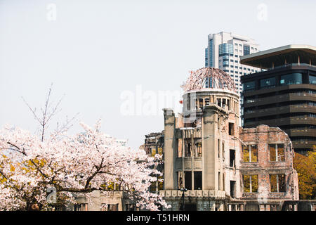 Dôme de la bombe atomique à Hiroshima, Japon, tandis que la saison des cerisiers en fleur Banque D'Images