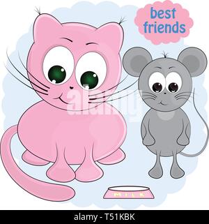 Chat et souris. meilleurs amis. cartoon vector illustration. Illustration de Vecteur