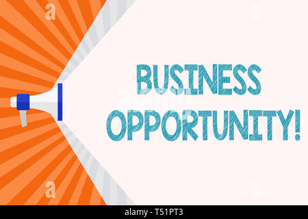 Signe texte montrant Occasion d'affaires. Photo d'entreprise que l'investissement du texte permet à l'acheteur de commencer une entreprise mégaphone et extension de la capacité de V Banque D'Images