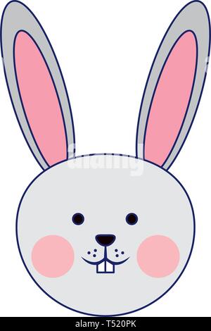 Mignon lapin tête animale lignes bleues Illustration de Vecteur