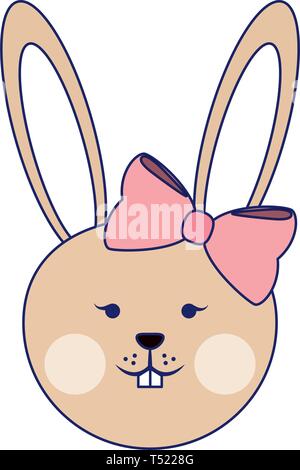 Mignon lapin tête animale lignes bleues Illustration de Vecteur