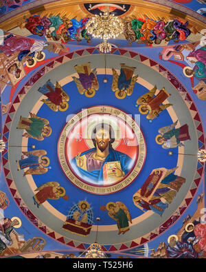 Murales sur le plafond à l'intérieur de l'Annonciation de l'Église catholique byzantine sur vous concoctera Road à Homer Glen, New York Banque D'Images